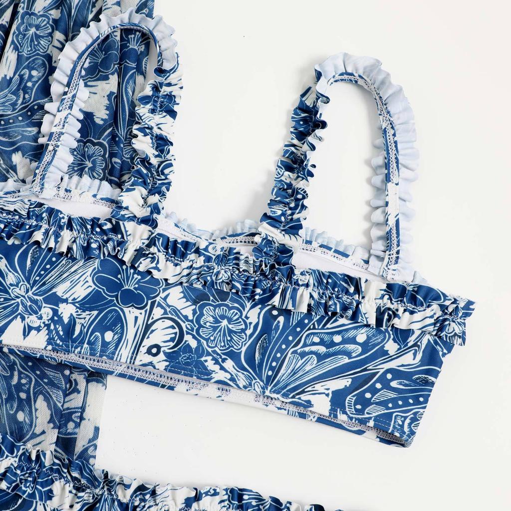 Новый сексуальный бикини-раздельный женский купальник из трех частей с сетчатой юбкой