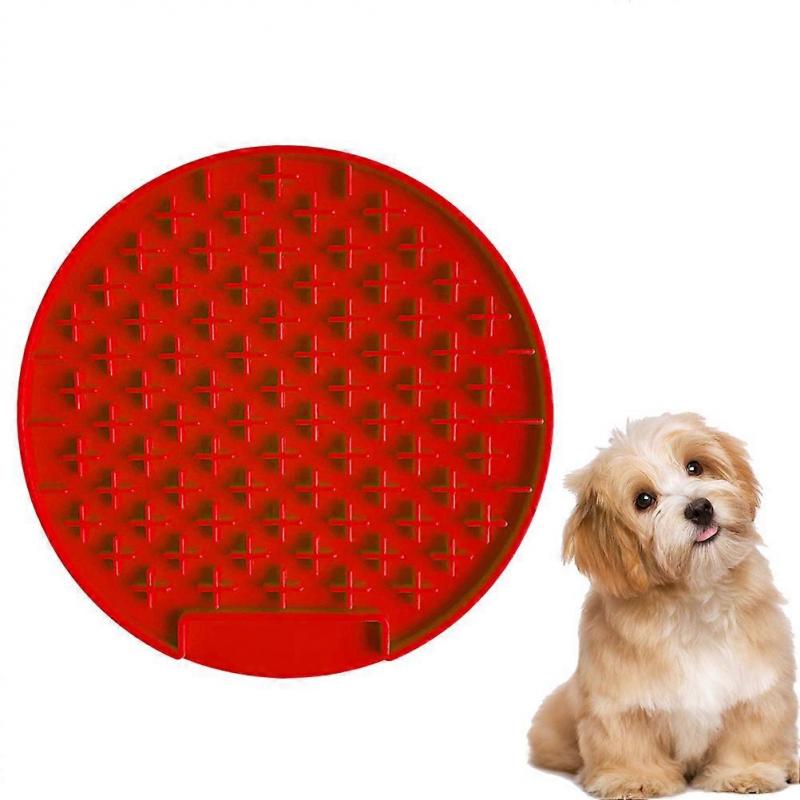 Dog Slow Eat Mat Silicone Feeding Cushion for Pets 3Pcs Red Round Style