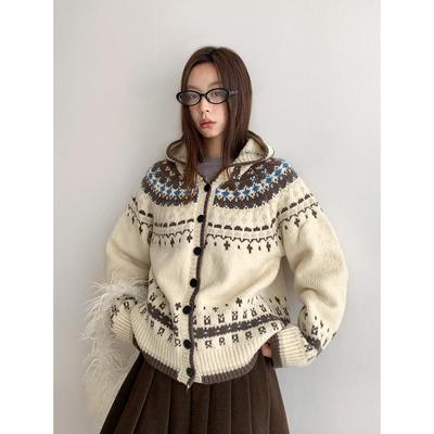 Кардиган Dorothy Fair Isle Retro с капюшоном и вязанным узором — женский утолщенный универсальный свитер
