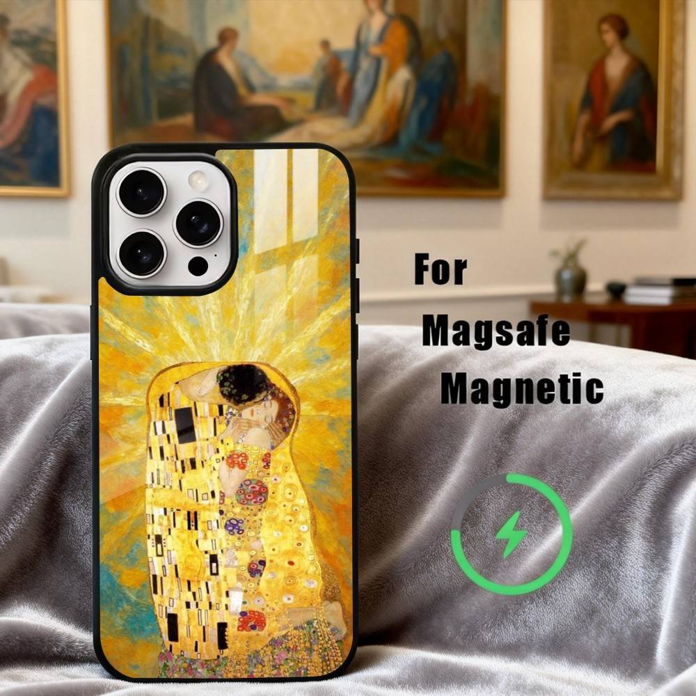 Чехол для телефона с картиной Густава Климта «Поцелуй» Для iPhone 17, 16, 15, 14, 13, 12, 11 Plus, Pro Max Магнитный Для беспроводной зарядки Magsafe