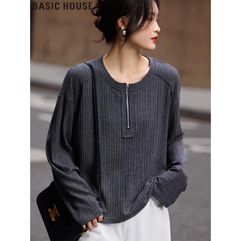 Базовая женская футболка Basic House с круглым вырезом и длинным рукавом