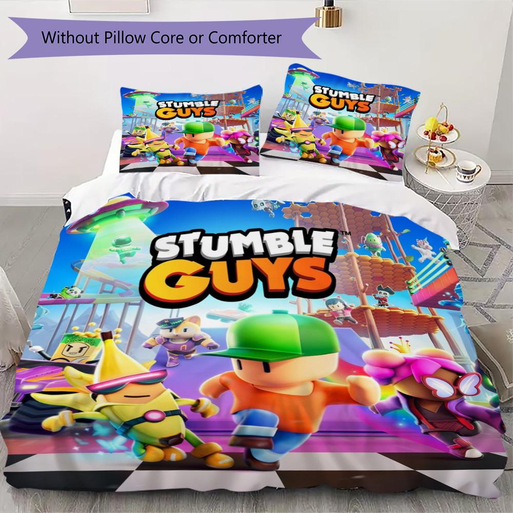 Stumble Guys theme pattern Pattern Bedding,Quilt Set Quilt Cover Pillowcase Home Birthday Gift (1*duvet cover+2*pillowcase,without core)XSJT0917190