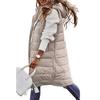 Women Vest Coat Padded Solid Color Sleeveless Hooded Drawstring Single-breasted Mid Length Slim Fit Zipper Hem Pockets