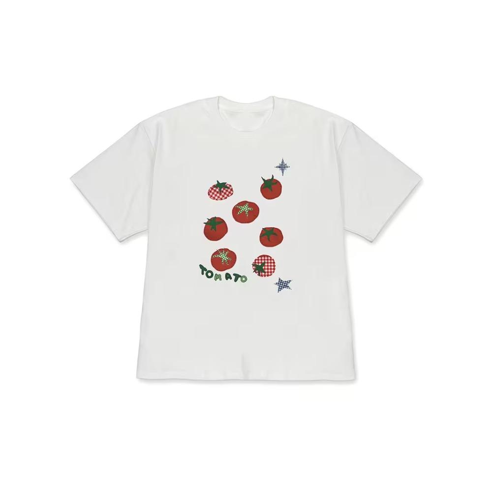 Tomato Graffiti Tshirt Cute Korean Printed Short Sleeved Shirt Womens Daily Tops for Couples Women Clothing Y2k Accessories