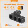 Tessan Black Multiple Wall Socket with 3 AC Outlets & 2 USB 1 Type C Ports, 6 In 1 USB Adapter with Overload Protection for Smartphone, Tablet
