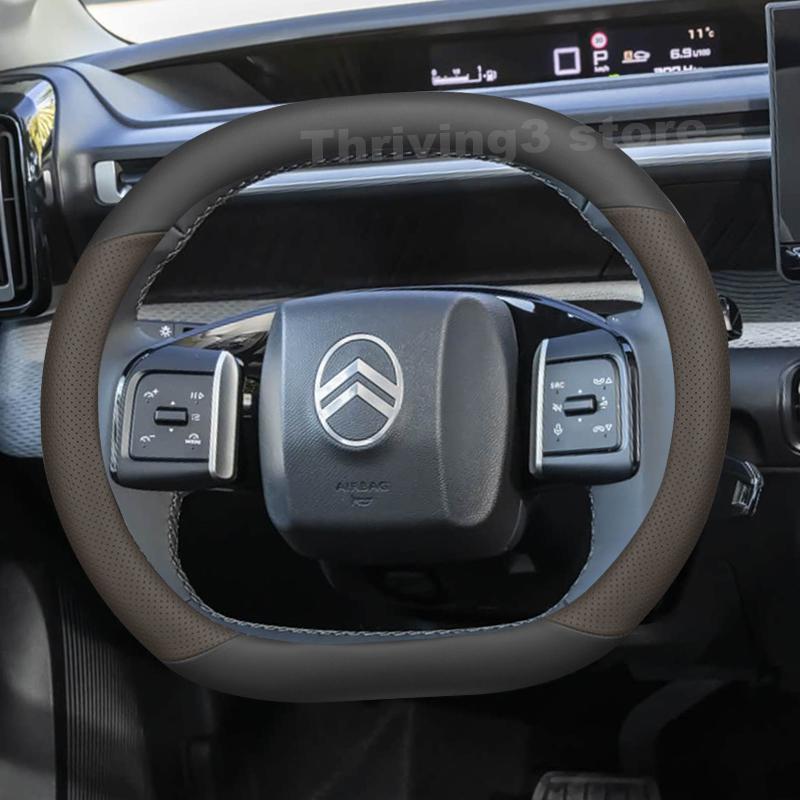 Кожаный чехол на руль автомобиля для Citroen C3 Hybrid e C3 2023 2024 2025 Нескользящий Автомобильный интерьер Citroen e C3 Аксессуары 2025