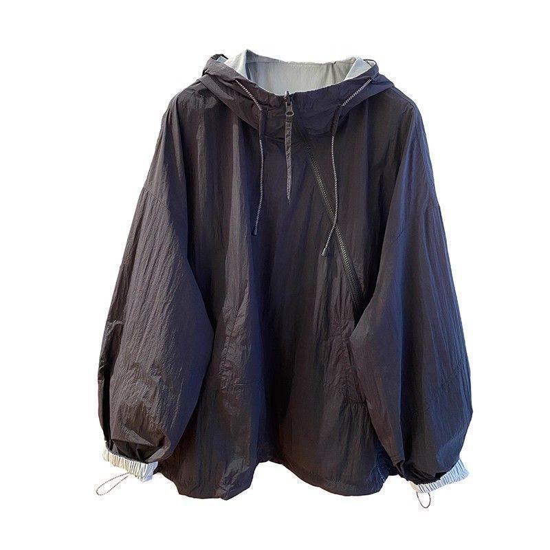 Womens Reversible Hooded Oversized Lightweight Casual Jacket Fall 2026 Loose Fit Streetwear Outerwear
