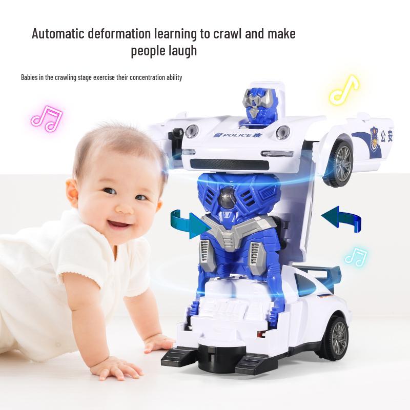 TikTok Transforming Police Car Robot - Children's Electric Rotating Toy