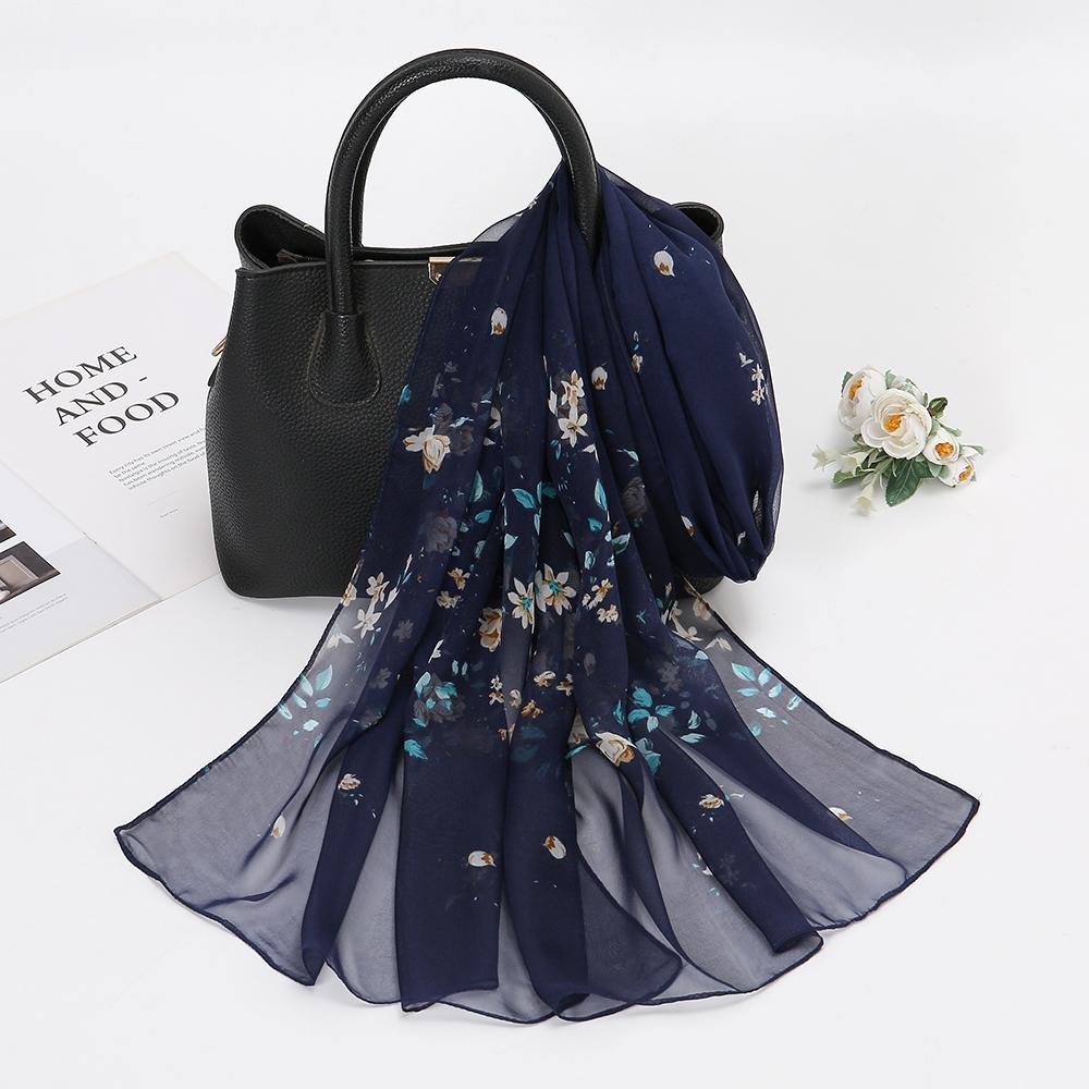 Длинный шарф-жоржет с цветочным принтом для женщин, мусульманская шаль, солнцезащитная накидка, женская пляжная повязка на голову 160*50 см