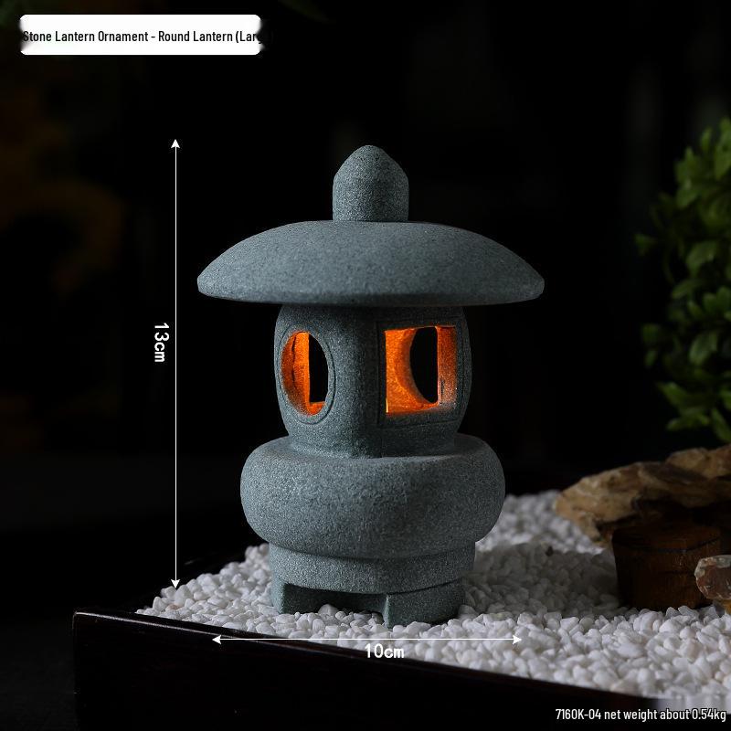Envy Porcelain Stone Lantern: Small Chinese Pavilion Ornament for Desktop or Fish Tank Scenery.