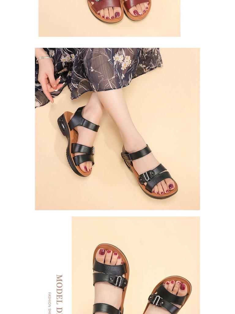 2025 Women's Genuine Leather Soft Bottom Sandals - Air Cushion Comfort for Middle-Aged & Elderly, Large Size Summer Footwear