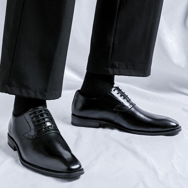 Men's Dress Leather Shoes Lace-up Rubber Sole Business Gentleman Men's Shoes Large Size Small Leather Shoes 24278-R