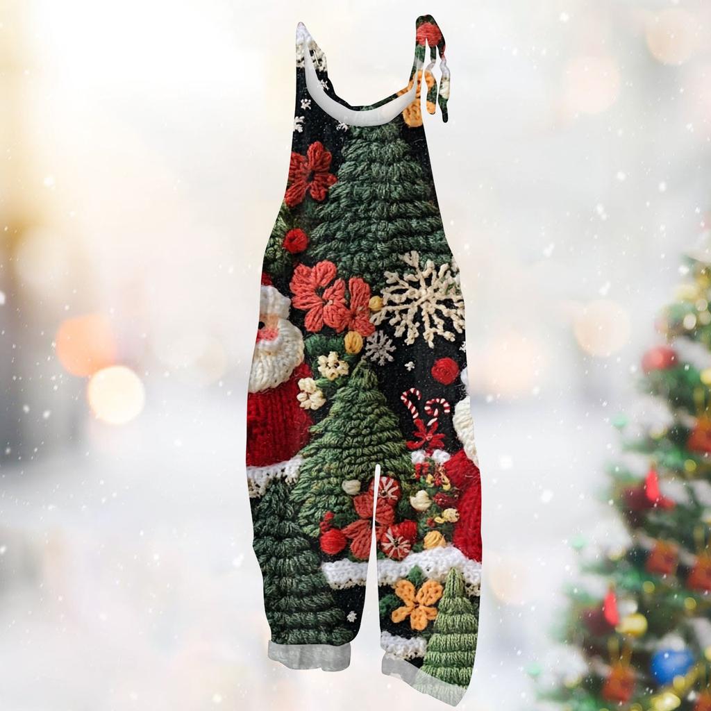 Женский комбинезон с рождественским принтом, повседневный свободный винтажный комбинезон из хлопка и льна