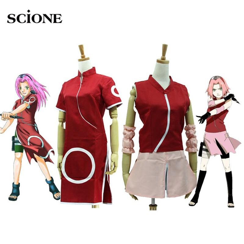 SCIONE Аниме Мультфильм Косплей Харуно Сакура Ципао Платье Костюм 1-го и 2-го Поколения Одежда Полный Комплект