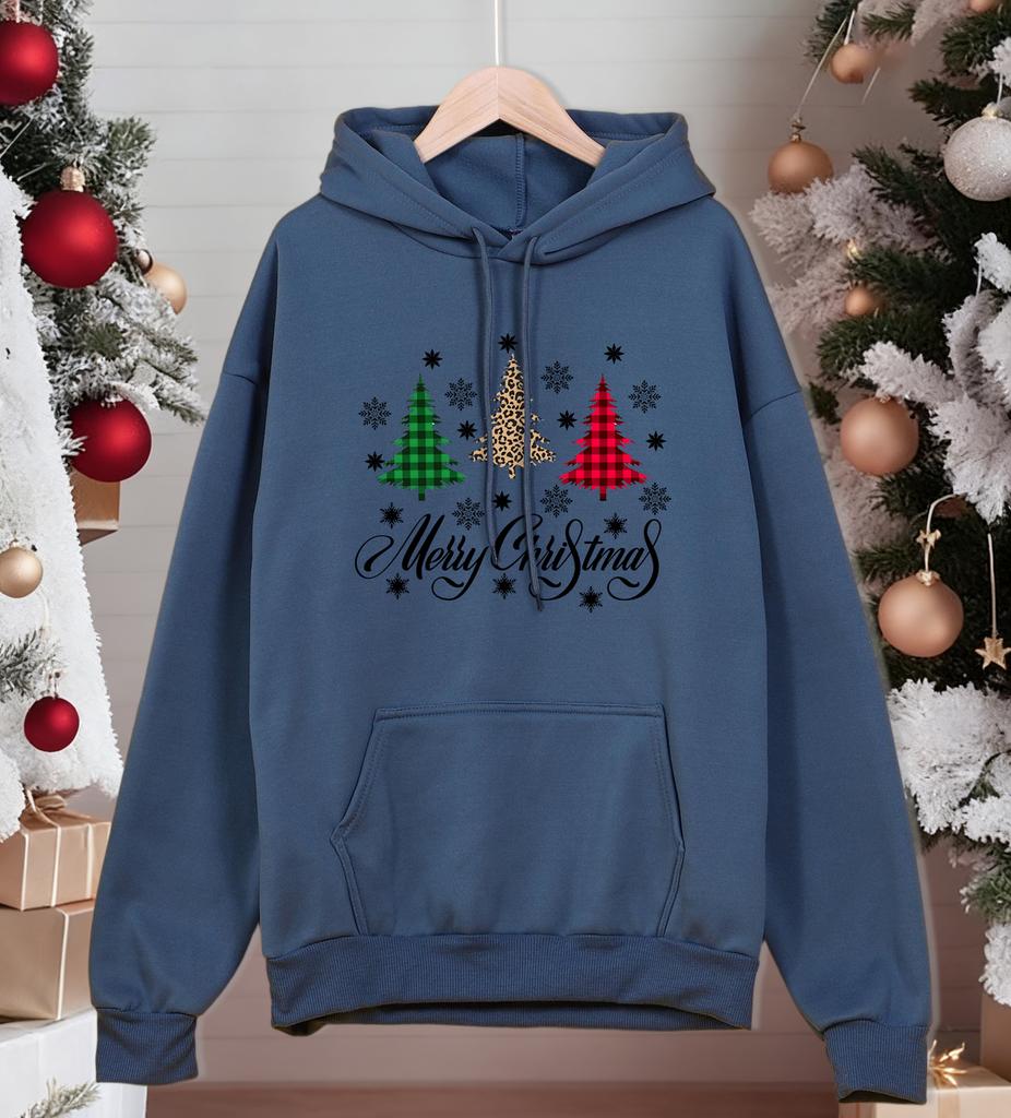 Merry Christmas Plaid Trees Print Men Hoodies Autumn Street Pullover All-Match Casual Hoody Unisex Fleece Oversized Sportswear
