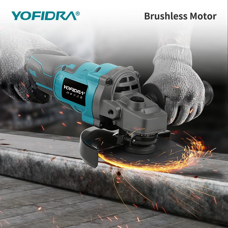 YOFIDRA 125mm Brushless Angle Grinder 20000RPM Cordless Grinding Machine Cutting Woodworking Power Tool For Makita Battery Pin