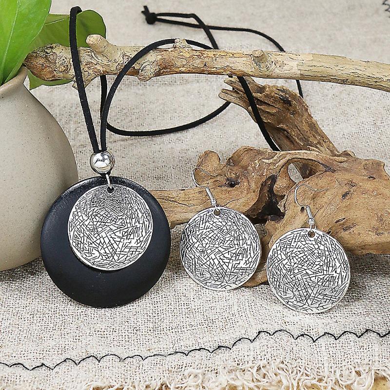 Этнический набор серег/ожерелья Индийский циркон Богемный Винтажный Геометрия Сплав цинка Цветной сплав Ожерелье Наборы украшений для женщин