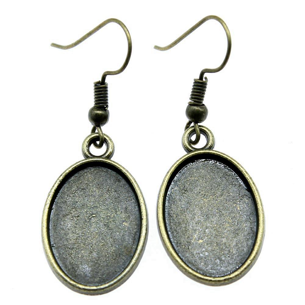 Drop & Dangle Earring Oval Ear Hook Glass Cabochon Base Setting Tray Vintage Jewelry SuppliesEarring Size 18x19mm QE017