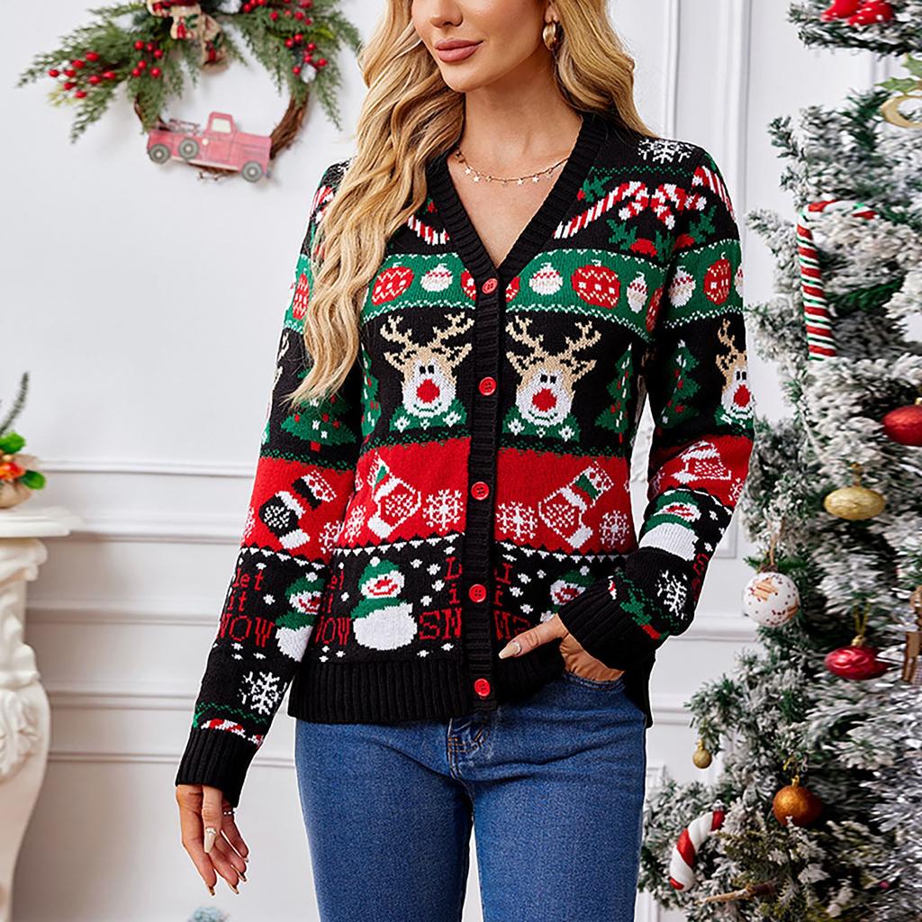 Женская мода Красный Санта-Клаус с длинным рукавом и круглым вырезом Рождественский свитер