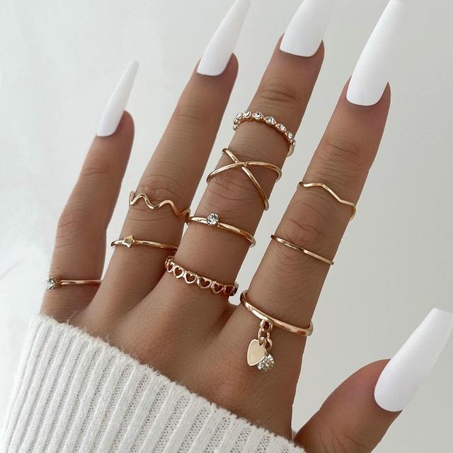 Fashion Jewelry Rings Set Gold Color Hollow Round Opening Women Finger Ring for Girl Lady Party Wedding Gifts