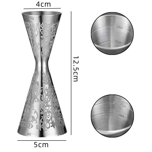 WIEXUN Measuring Cup, Graduated Jigger Cup, Cocktail Stainless Steel Measuring Cup, Barware & Tools, One-Piece Steel Measuring Cup, Silver (30/60ml)