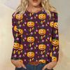 Women's Fashion Casual Long Sleeve Striped Halloween Printed Round Neck Top