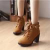 European Ladies Shoes PU High Heels Boots Fast Delivery New Spring Winter Women Pumps Boots High Quality Lace-up
