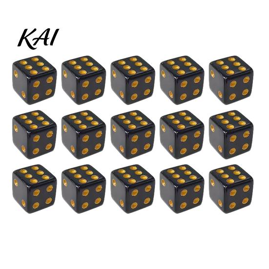 Crack Resistant Dice 5/10/15Pcs 16mm Black with Golden Dots, 6-Sided Acrylic Smooth Rolling Gaming Set, Classic Tabletop Board Game Accessories