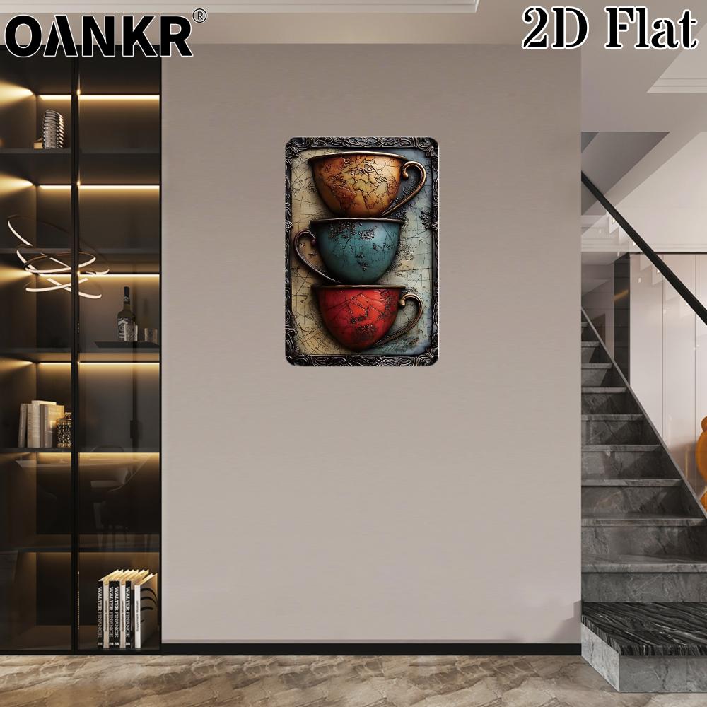 Funny Coffee Bar Decor Metal Tin Sign Three Stacked Coffee Cups Art Metal Signs for Bar Art Wall Decor Plaque Accessories