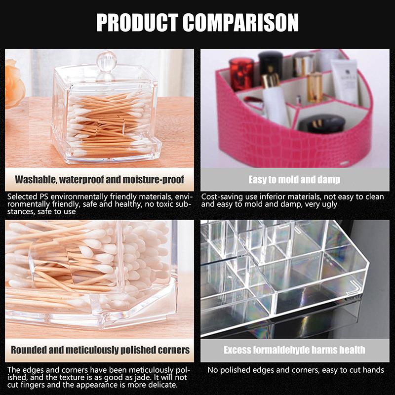 Makeup Cotton Pad Organizer With Bamboo Lid Bathroom Storage Box For Cotton Swabs Cosmetics Jewelry Makeup Remover Pad Container