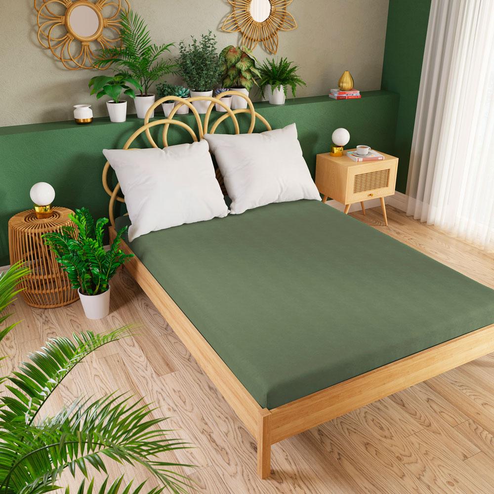 DREAMY PREMIUM Gray-green jersey fitted sheet 180x200cm
