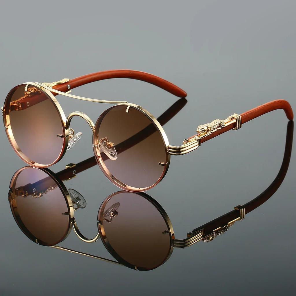 Vintage Steampunk Style Metal Sunglasses for Men with Cheetah Legs Luxury Brand UV400 Eye Protection Sunglasses Shades