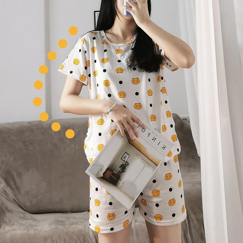 2 шт. летние пижамы женские с коротким рукавом ночная рубашка + шорты комплект одежды для сна