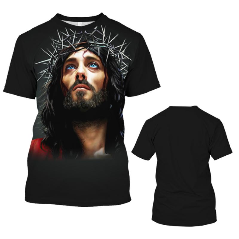 Fashion Jesus 3D Print T Shirt For Men Street Trend Short Sleeves Top Summer Oversized T-Shirt Clothes Casual O-neck Sweatshirt