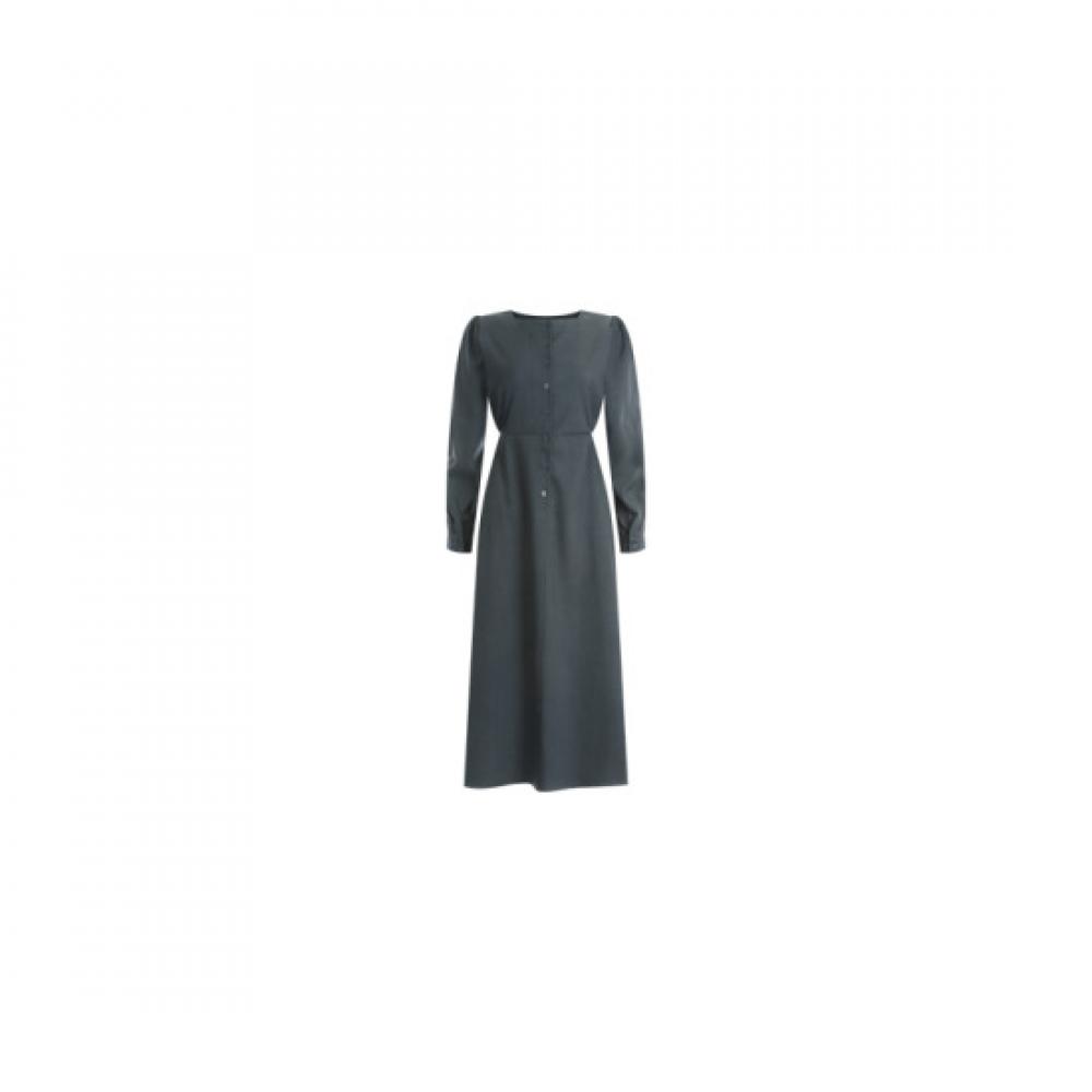 Shop Women ShoulDer Shirring Daily RounD Neck Waist BanDing Back Button Long D