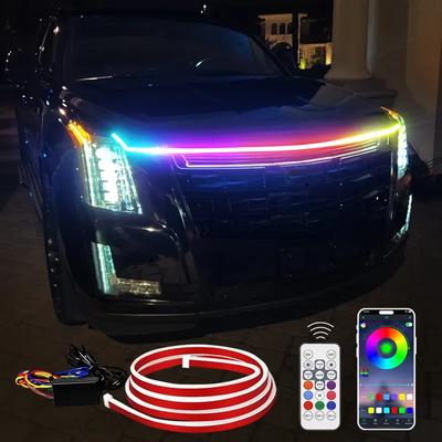 Светодиодная полоса для капота автомобиля с RGB-подсветкой, управление через приложение, многоцветная, акцентное освещение моторного отсека, декоративная подсветка кузова для автомобилей, внедорожников, пикапов