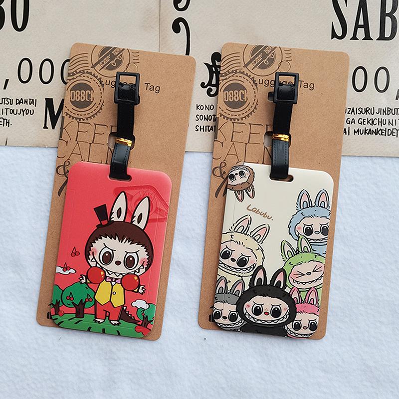 Багажные бирки для путешествий с изображением мультфильма Лабубу, симпатичные украшения для чемоданов, портативные бирки для идентификации багажа