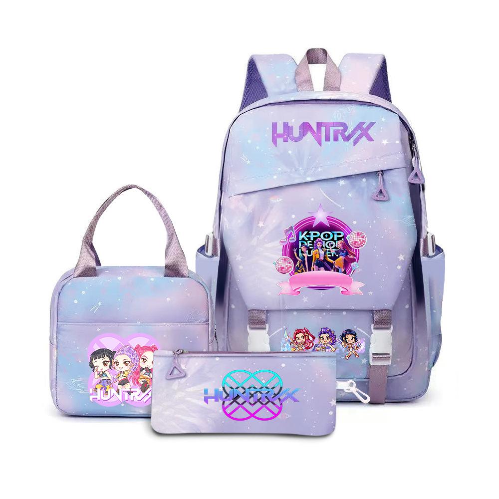 K-Pop Demon Hunter Girl Group Backpack Demon Boy Group Cartoon Anime Lunch Bag Pencil Case Three-Piece Set