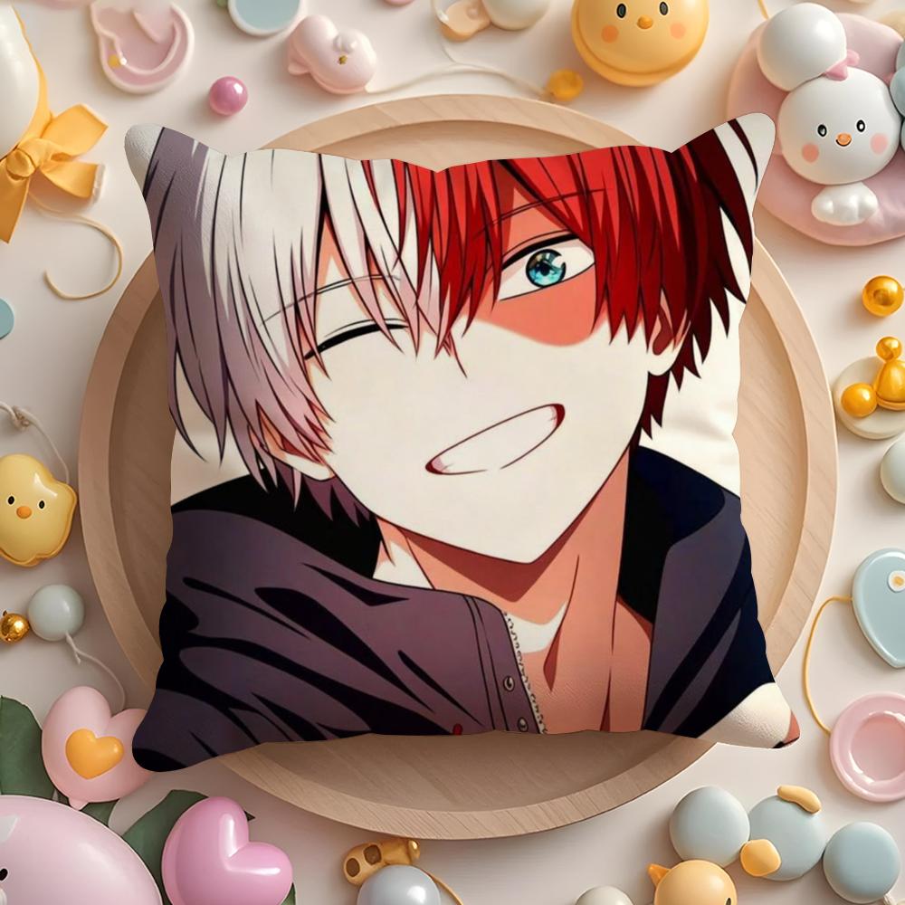 Kawaii SShoto TTodoroki Chibi Cushion Cover Plush Fabric Soft DoubleSided Printed Sofa Warm Winter Home Gift Pillow Cover