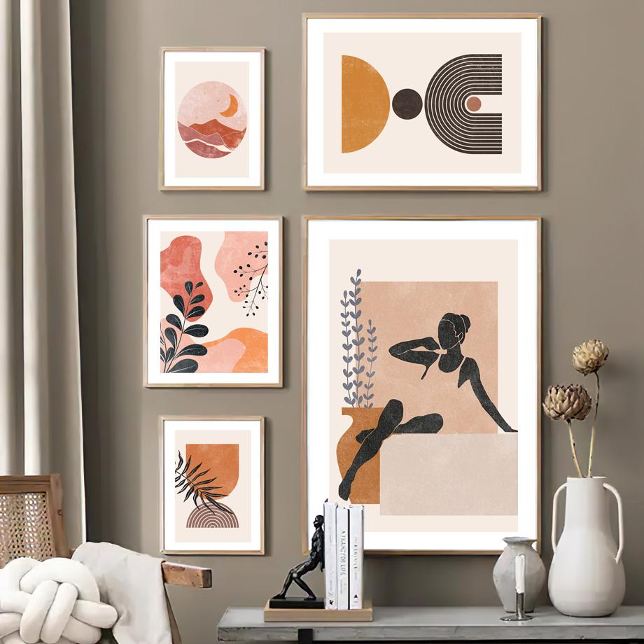 Бохо Абстрактная Черная Девушка Лист Радуга Геометрия Настенное Искусство Холст Живопись Скандинавские Постеры И Принты Картинки Для Декора Гостиной