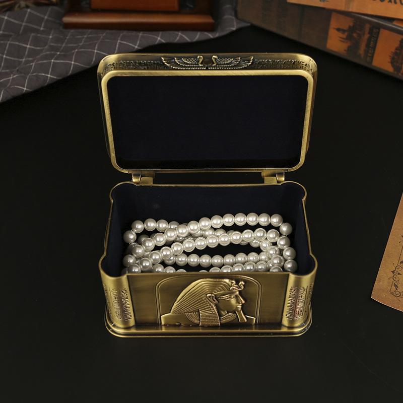 New high-end creative European jewelry box metal Egyptian pharaoh rectangular desktop jewelry storage box