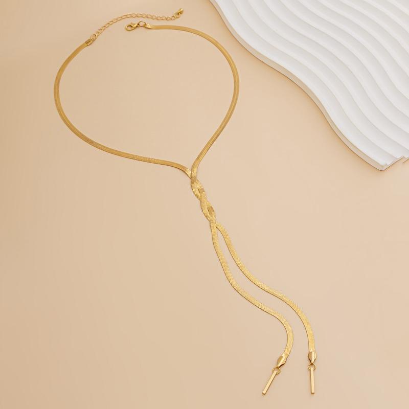 Крутое минималистичное медное ожерелье-цепочка в виде змеи для женщин, модное плетеное ожерелье с кристаллами и длинной кисточкой на ключицы, ожерелья, ювелирные изделия