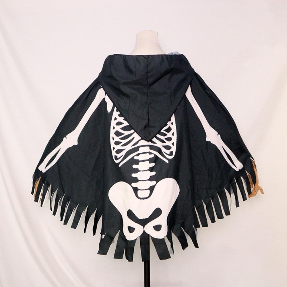Goth Skeleton Cape Hooded Skull Bones Cloak Funny Halloween Props Hallowmas