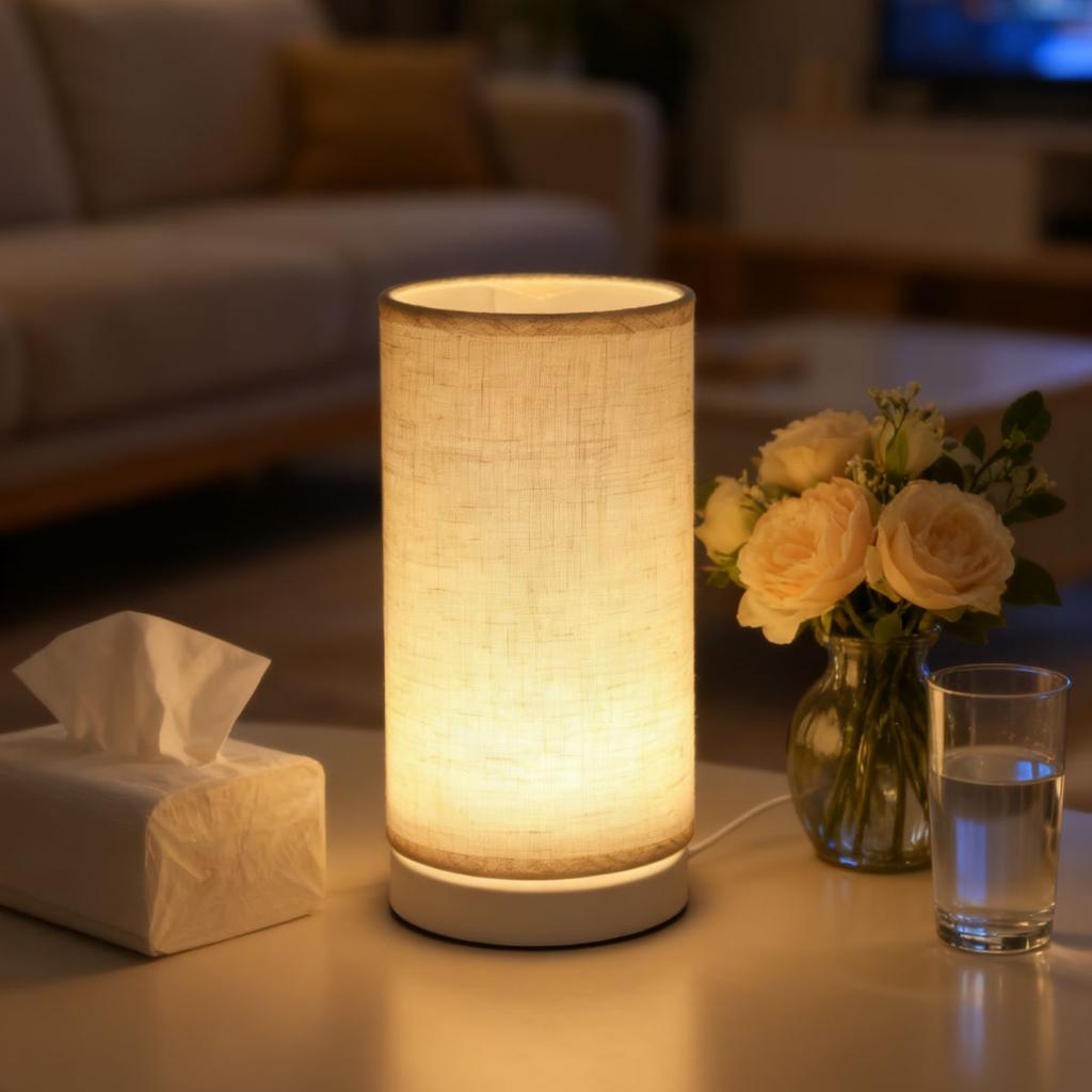Настольная лампа в скандинавском ретро-стиле с тканевым абажуром - Питание от USB, идеально подходит для спальни, кабинета и домашнего декора