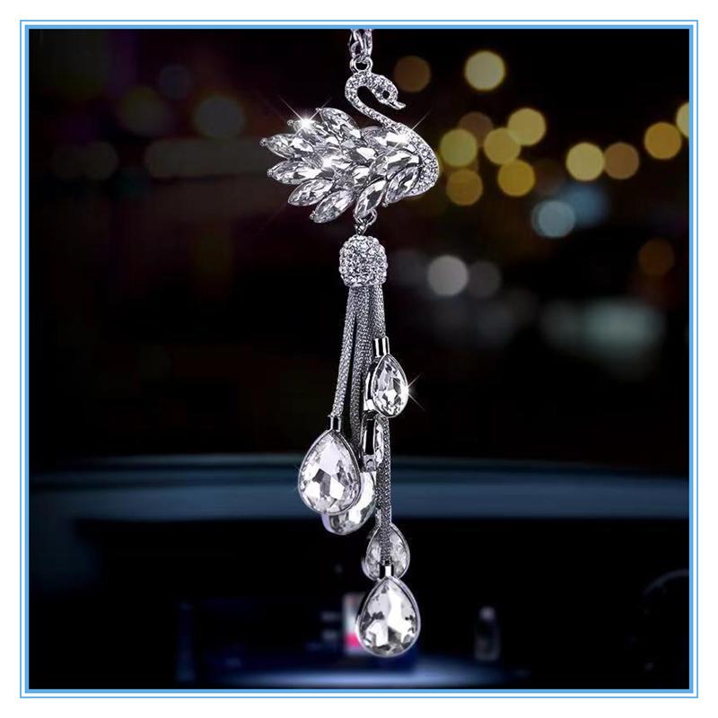 Роскошный кулон для украшения автомобиля со стразами, 3 цвета, кристалл, бриллиант, лебедь, зеркало заднего вида, подвесные автомобильные аксессуары для женщин и девочек