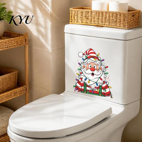 Christmas Party Bathroom Supplies Toilet Stickers, Waterproof Funny Santa Claus Lid Seat Decals, Self-Adhesive Festive Art Water Tank Sticker,