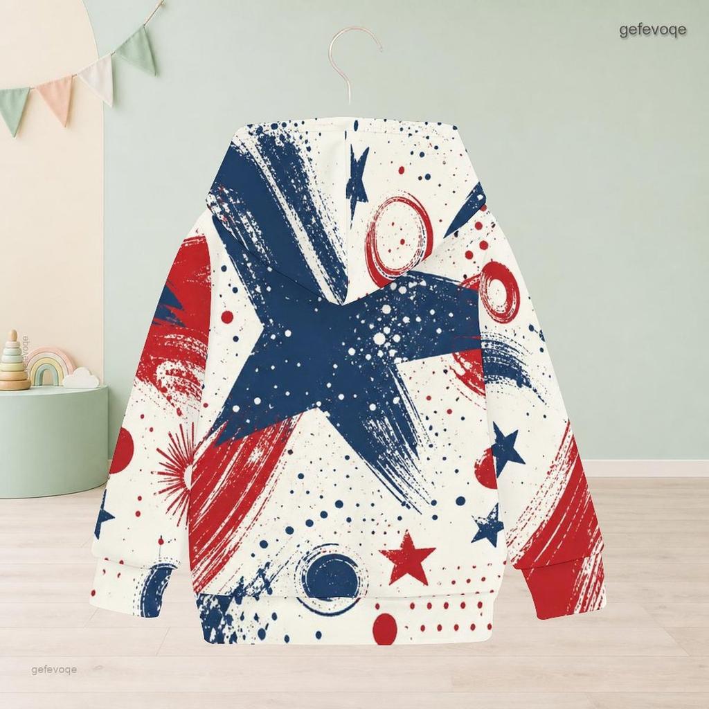 Girls Long Sleeve Star Printed Hoodie Red Blue White Casual Pullover