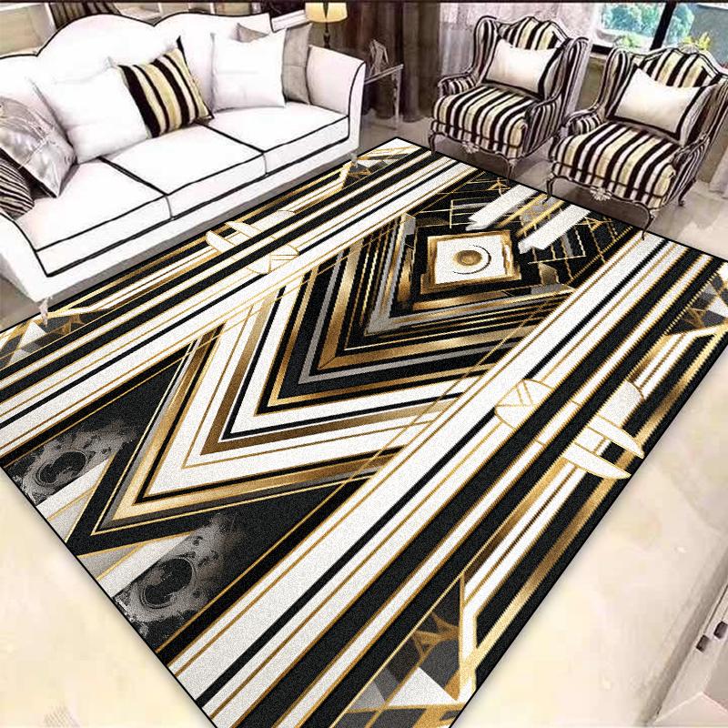 Легкая роскошь Европейский ковер Черное золото Украшение гостиной Ковры для диванной зоны для спальни Гардероб Нескользящие Моющиеся напольные коврики