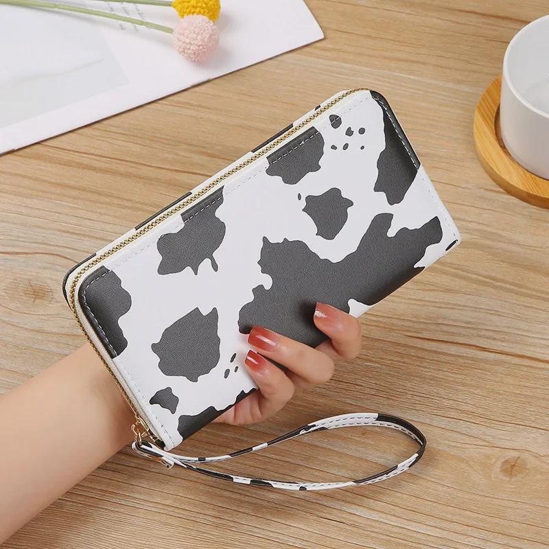 2024 Summer Korean-Style Contrast Cow Pattern Multi-Compartment Long Wallet