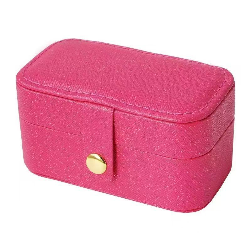 Square PU Leather Solid Pink Color Jewelry Boxes for Women Ring Necklace Earrings Storage Daity Travel Portable Cases